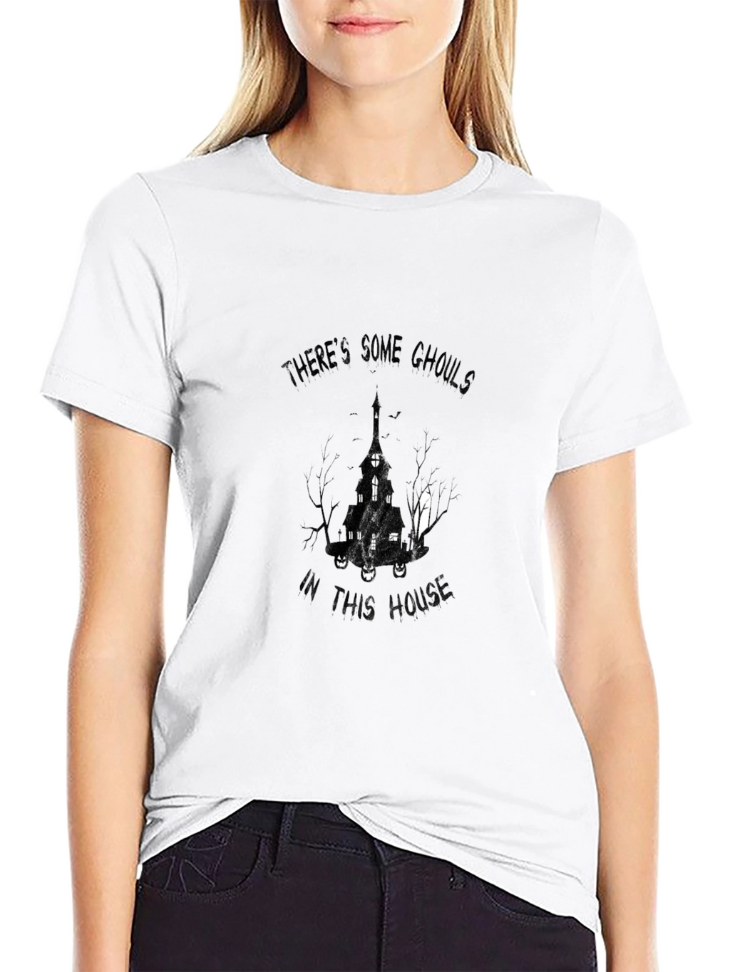 Eerie Haunted House Graphic Black T-Shirt