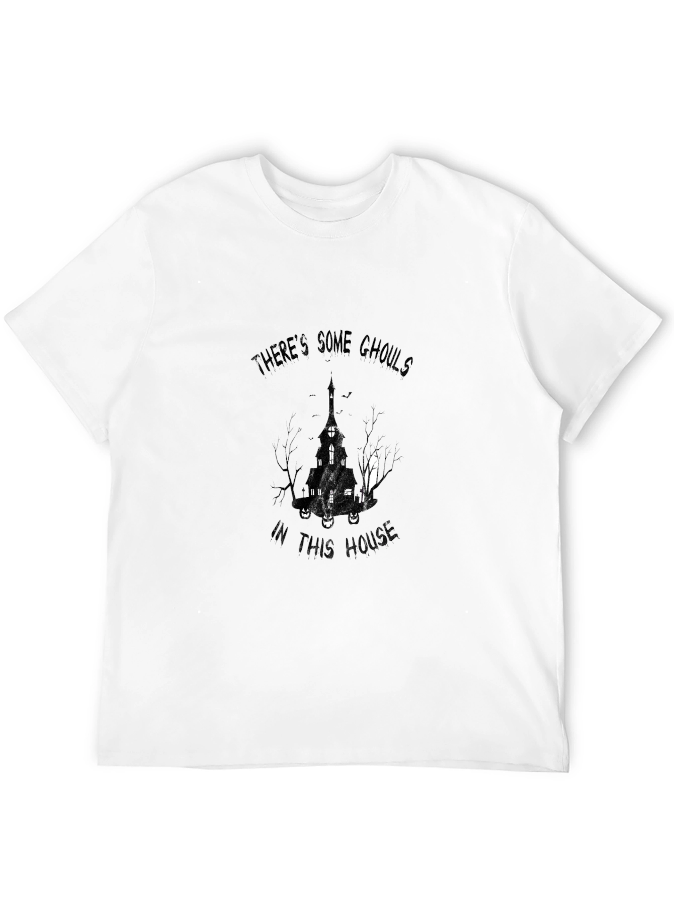 Eerie Haunted House Graphic Black T-Shirt
