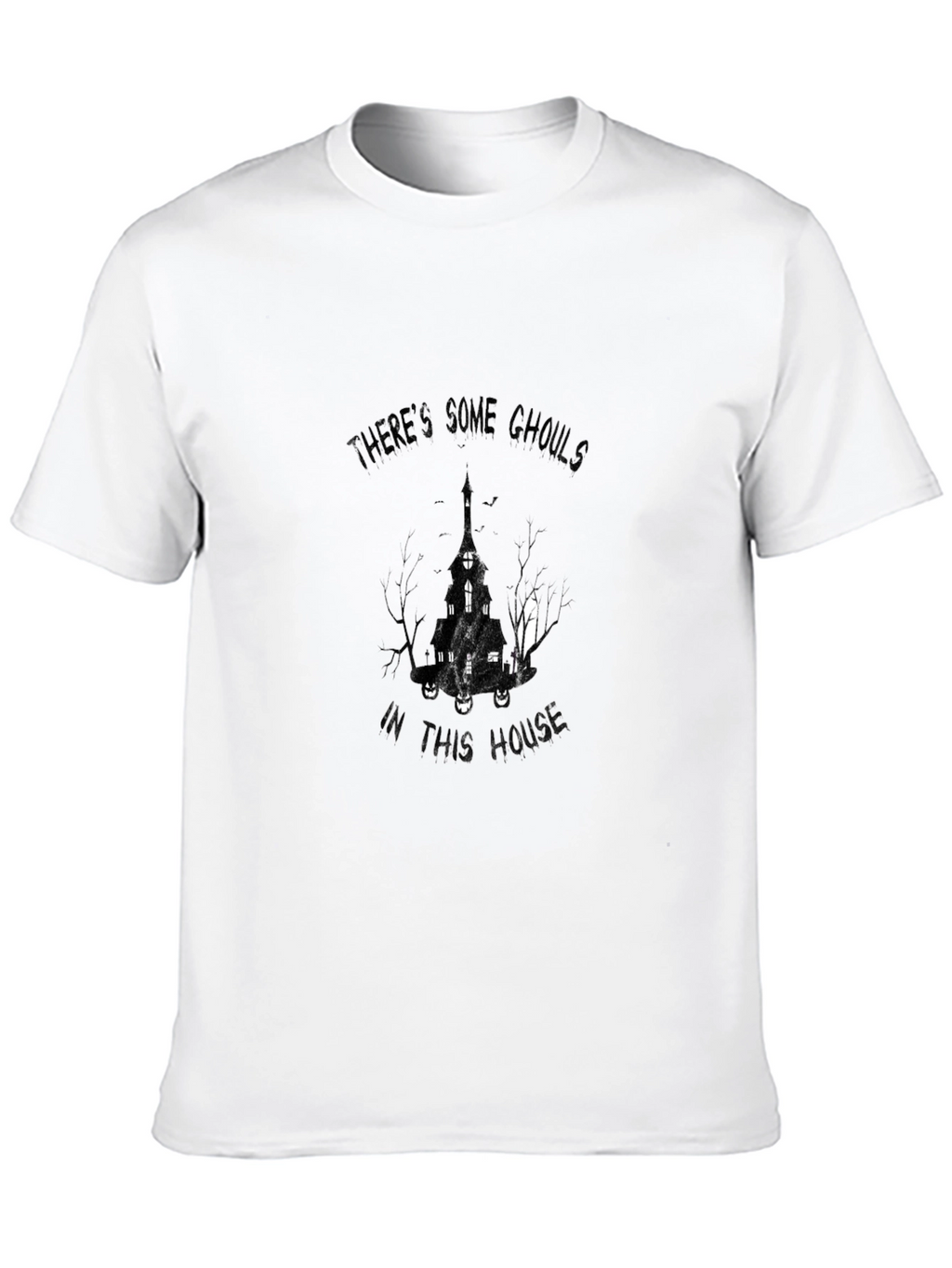 Eerie Haunted House Graphic Black T-Shirt
