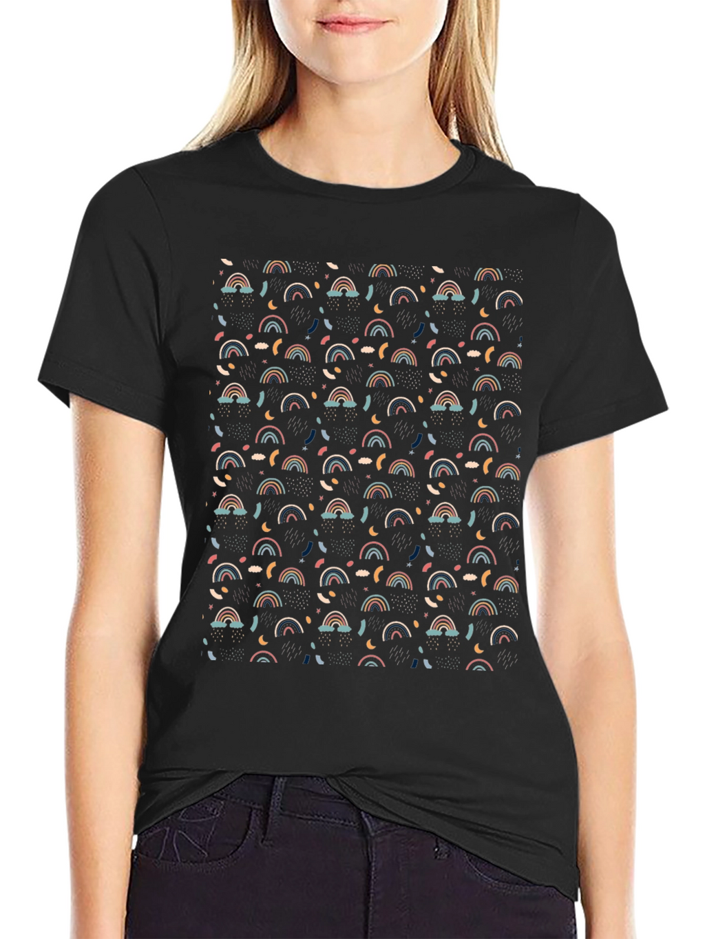 Rainbow Pattern Black T-Shirt