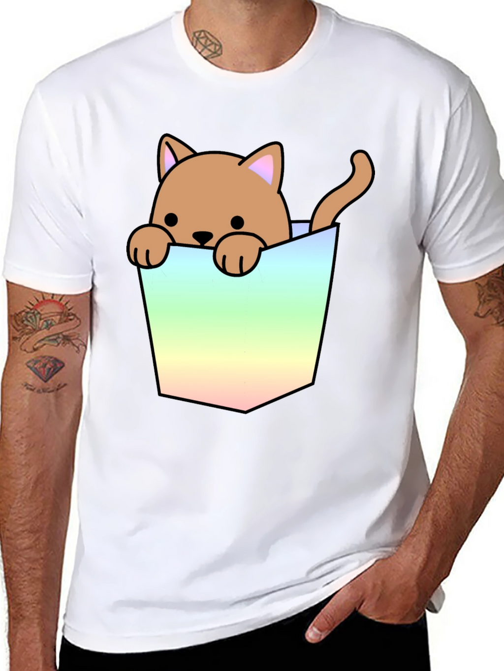 Cute Cat in Pocket Graphic T-Shirt