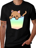 Cute Cat in Pocket Graphic T-Shirt