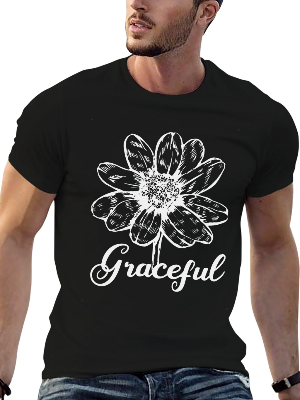 Graceful Flower Graphic Tee - Black