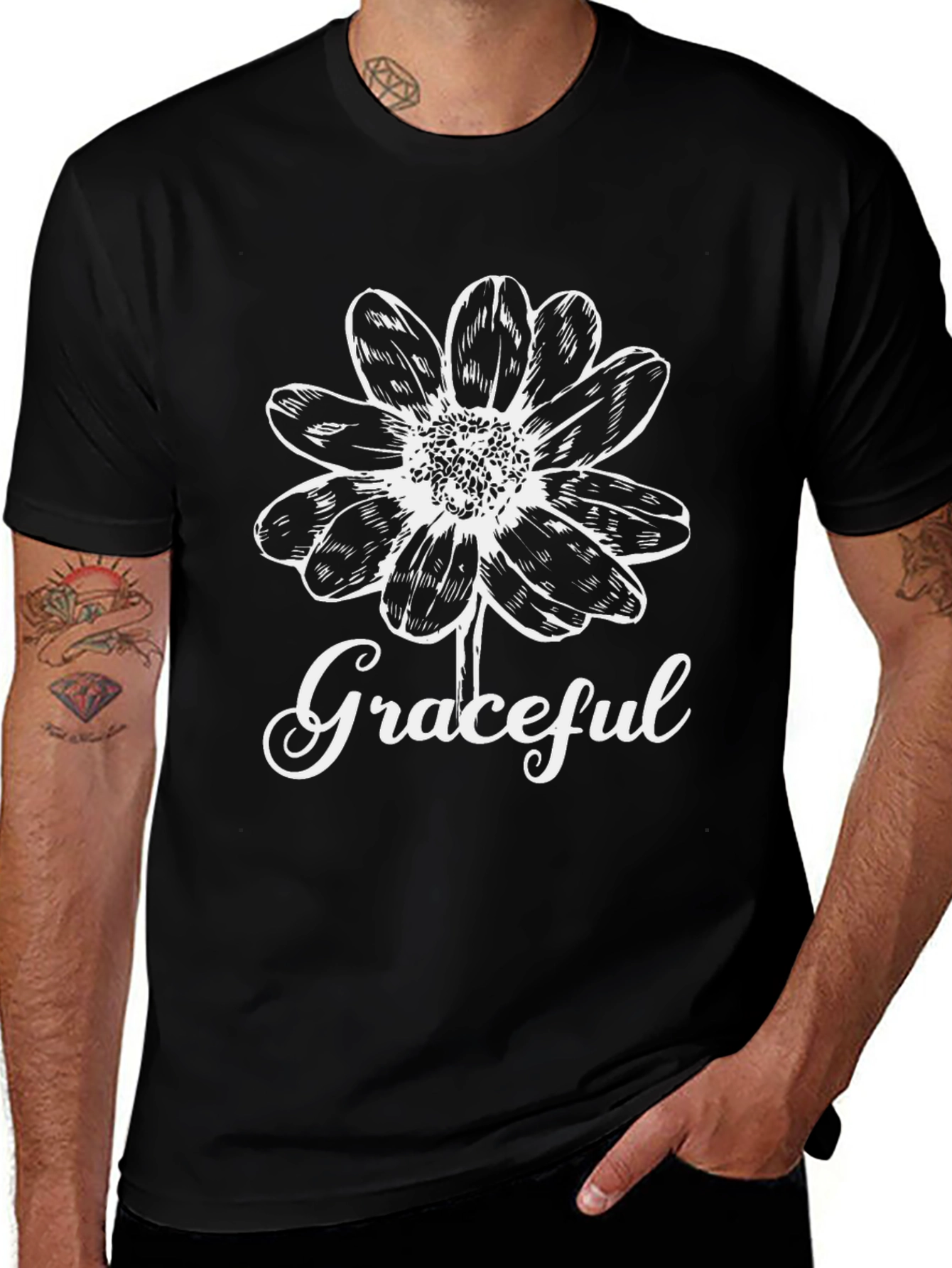 Graceful Flower Graphic Tee - Black