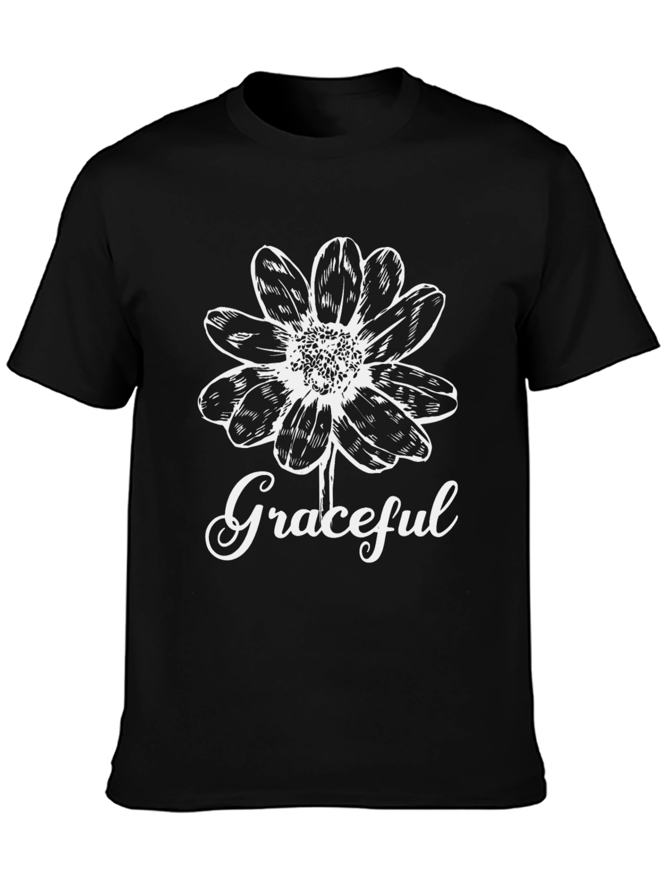 Graceful Flower Graphic Tee - Black