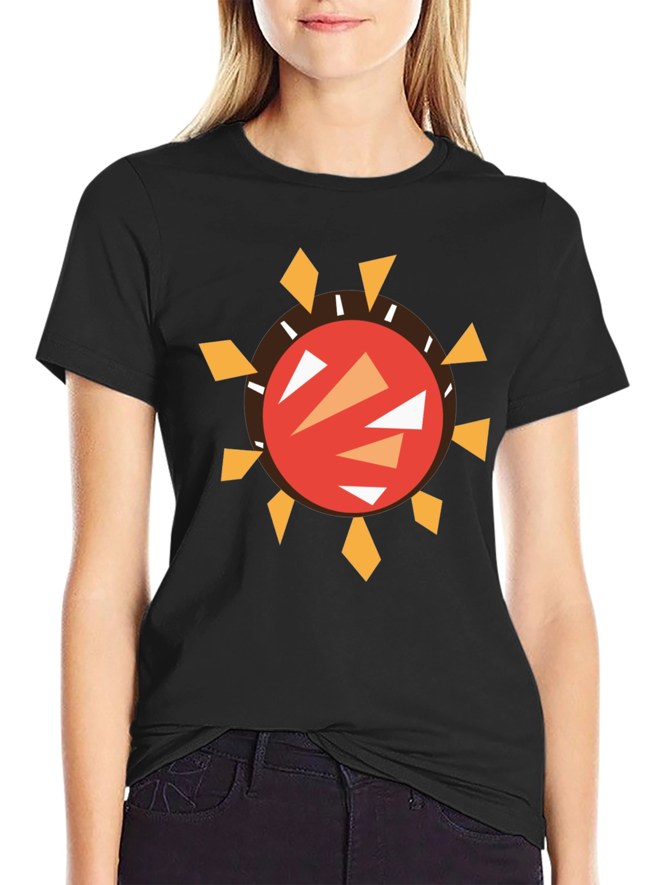 Abstract Sun Graphic Black T-Shirt