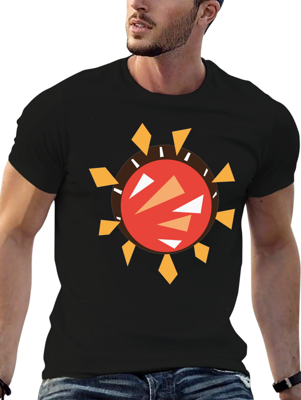 Abstract Sun Graphic Black T-Shirt