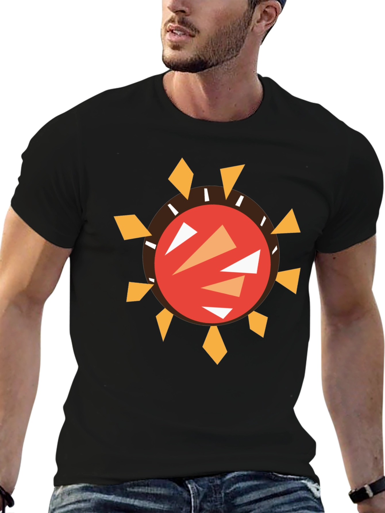 Abstract Sun Graphic Black T-Shirt