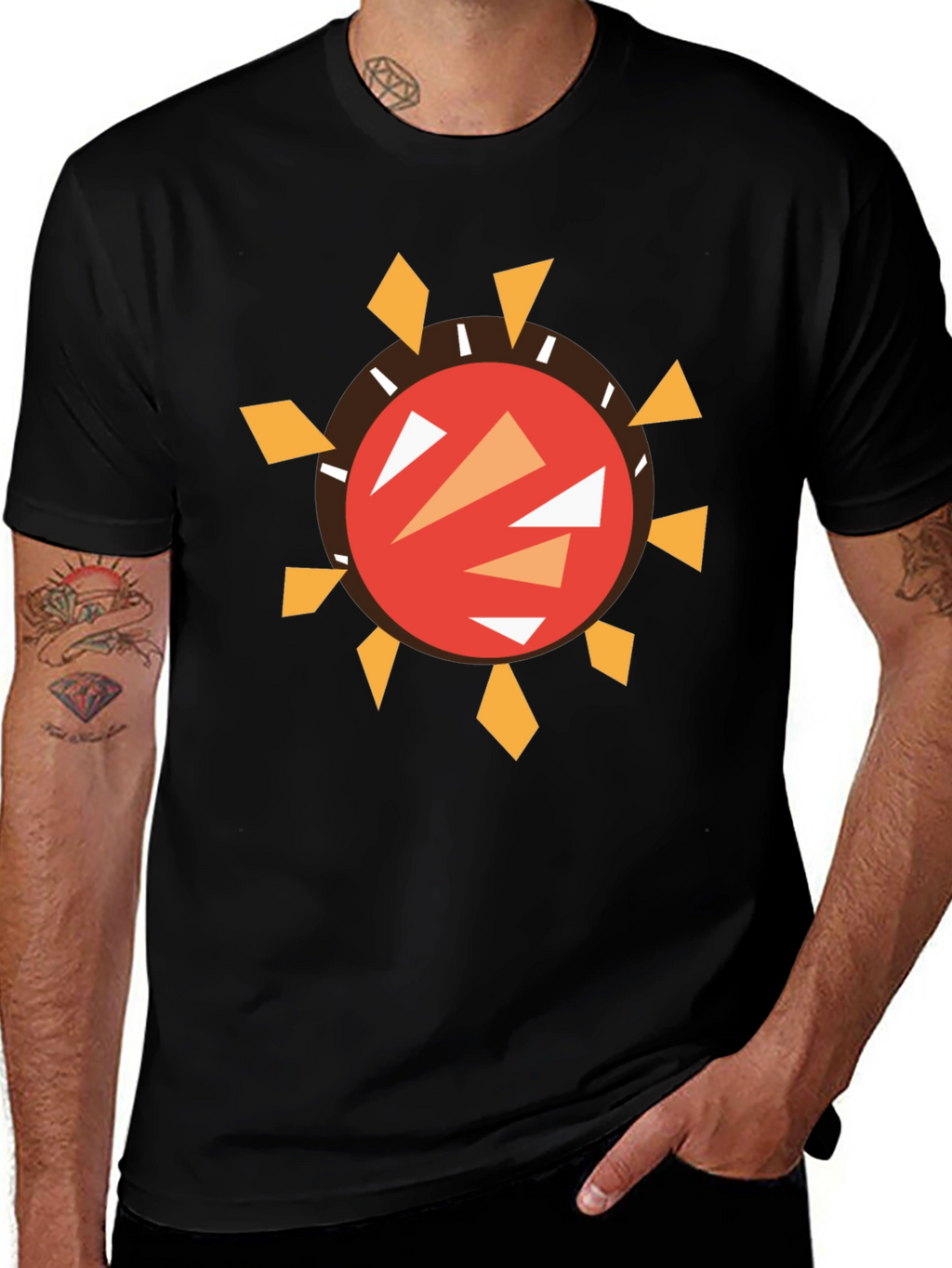 Abstract Sun Graphic Black T-Shirt