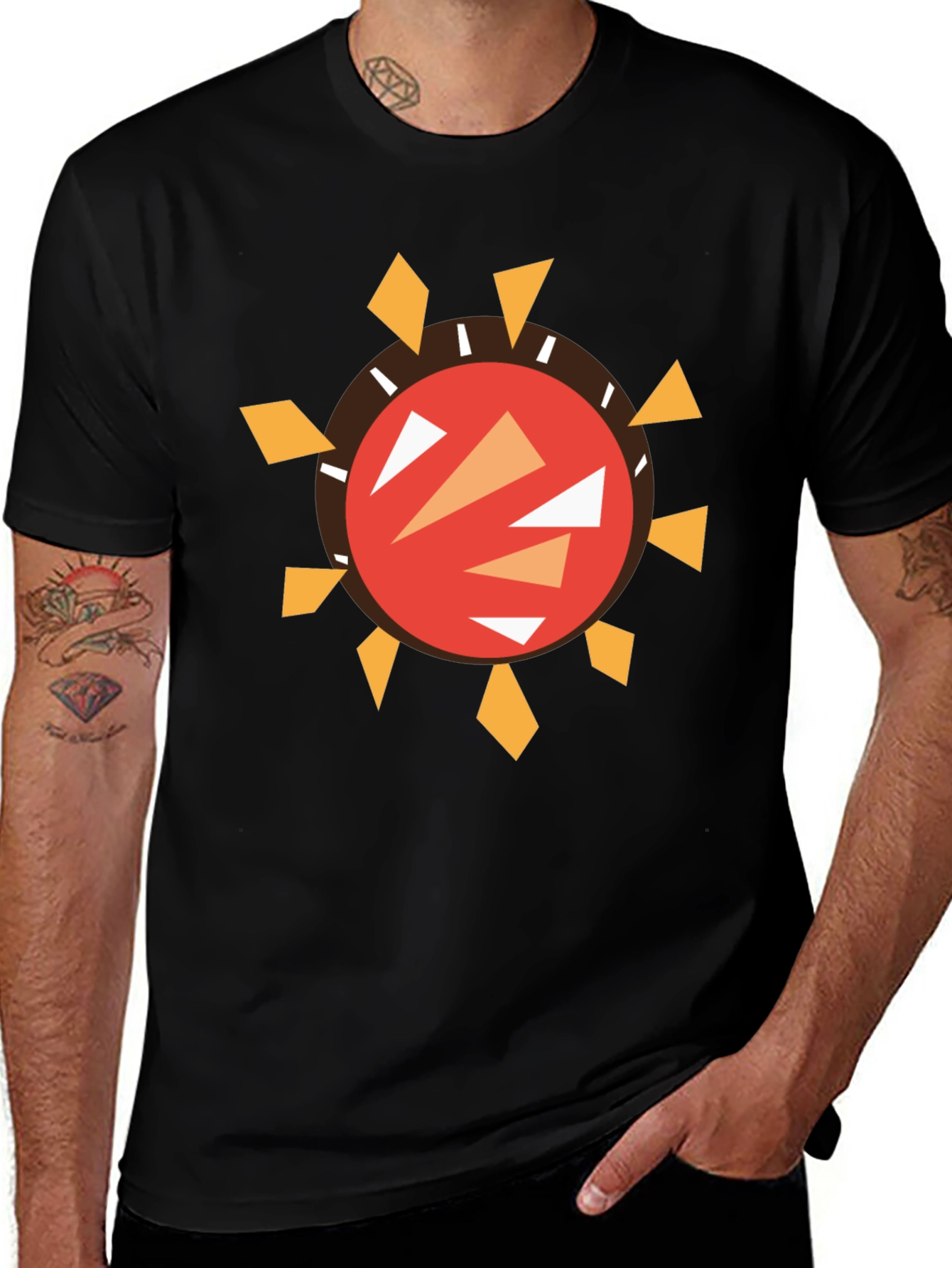 Abstract Sun Graphic Black T-Shirt