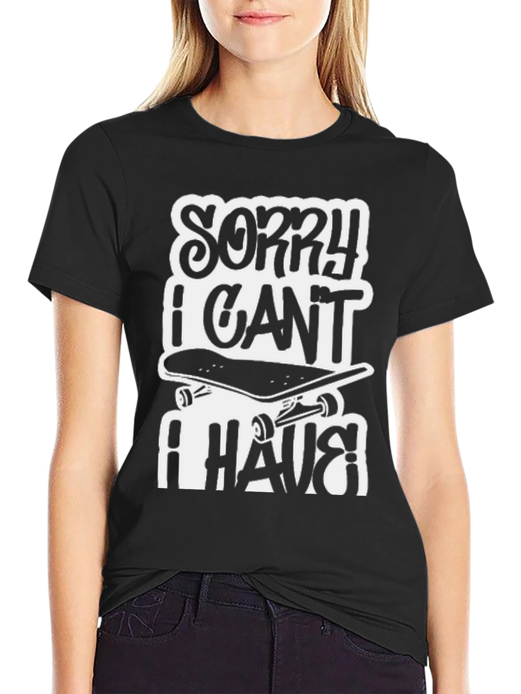 Sorry I Cant I Have Skateboarding Black T-Shirt
