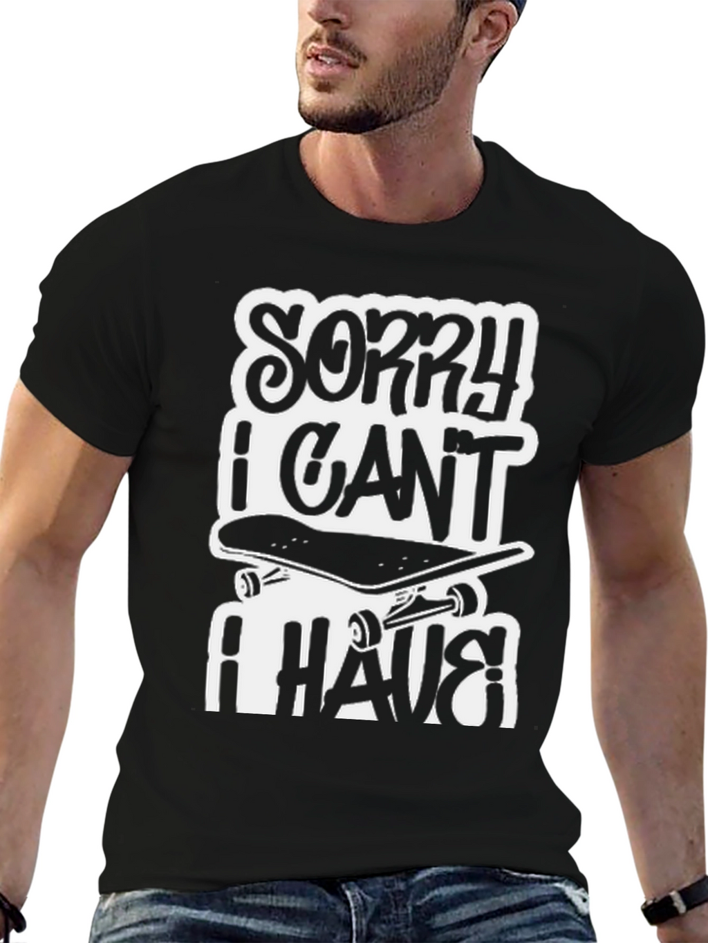Sorry I Cant I Have Skateboarding Black T-Shirt