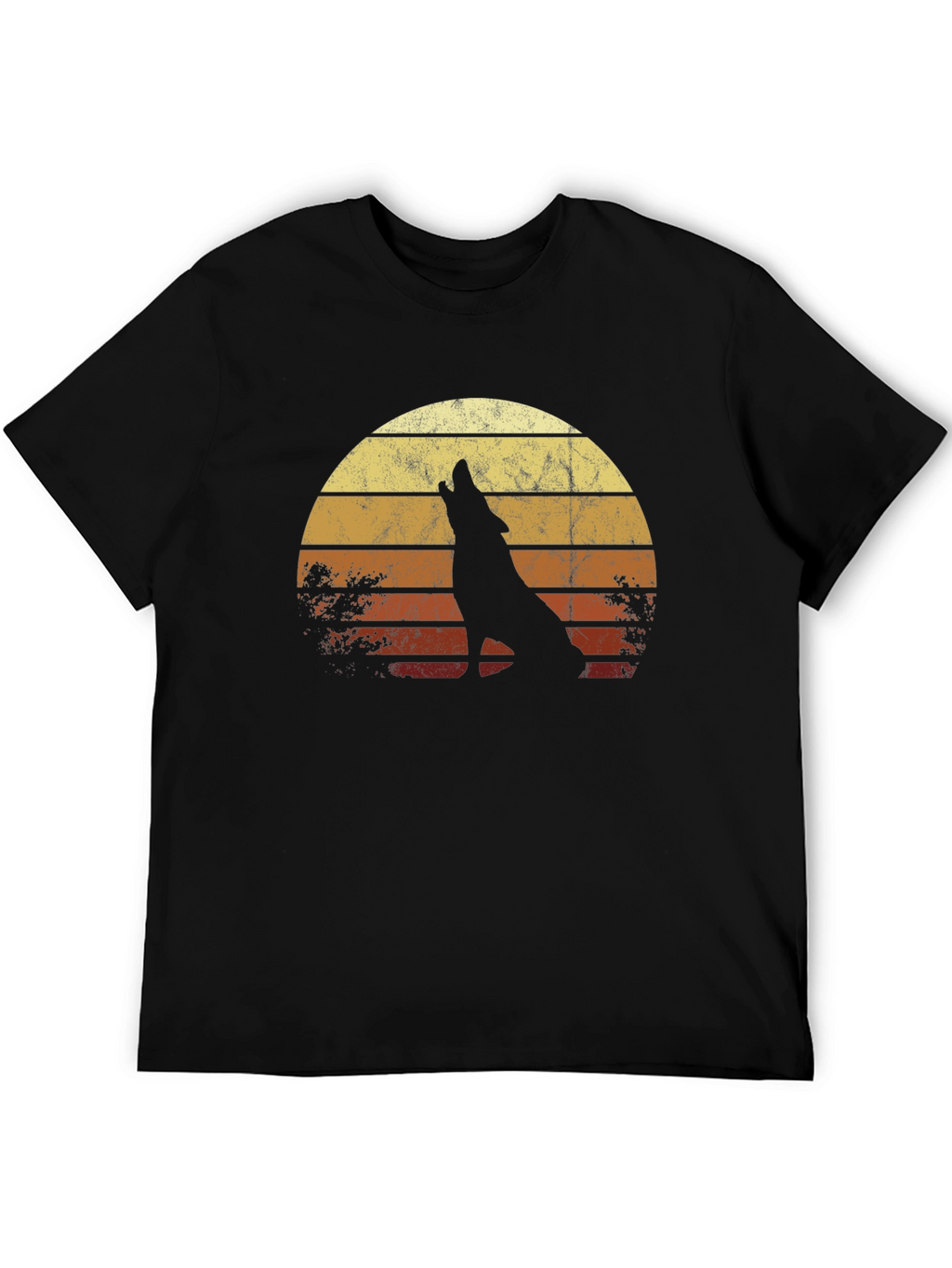 Retro Wolf Sunset Graphic Tee - Black