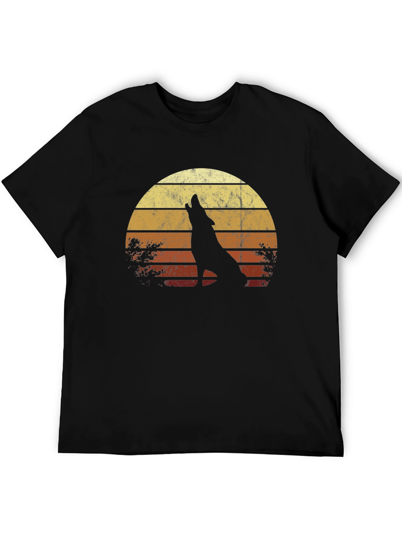 Retro Wolf Sunset Graphic Tee - Black