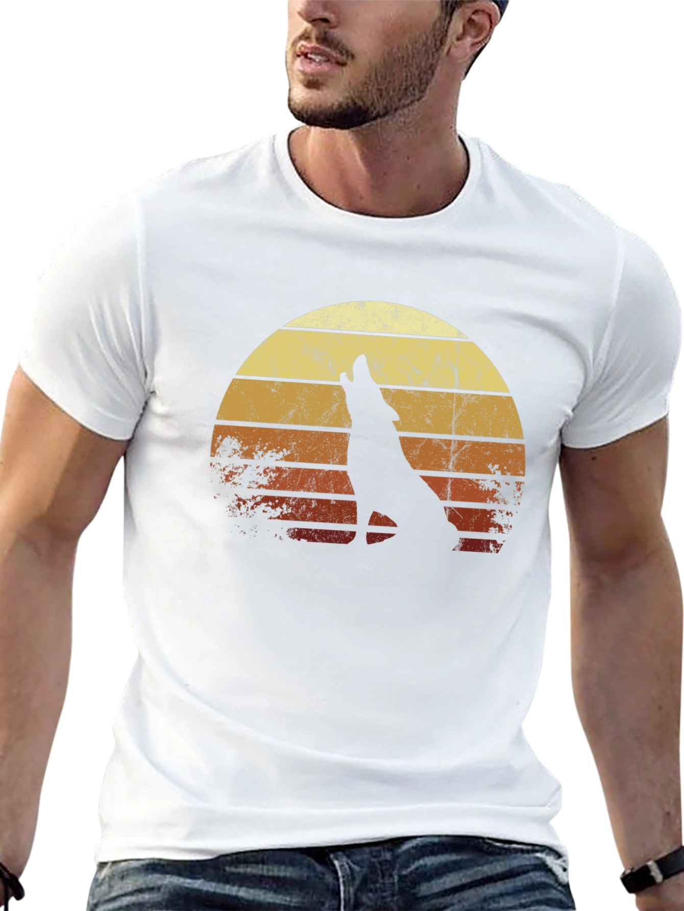 Retro Wolf Sunset Graphic Tee - Black