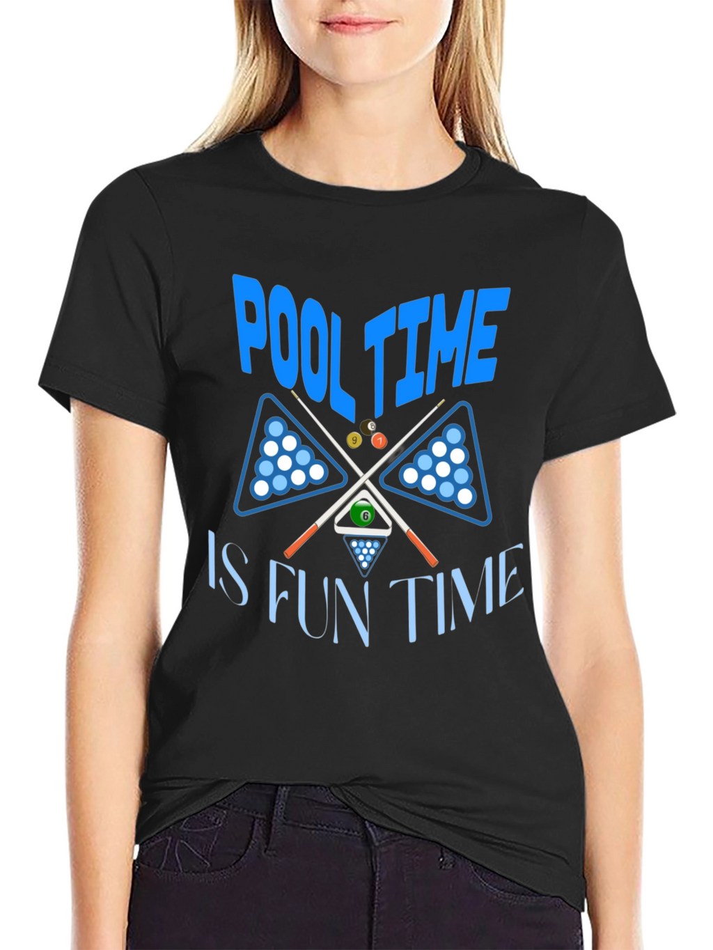 Pool Time Fun Time Black Graphic T-Shirt