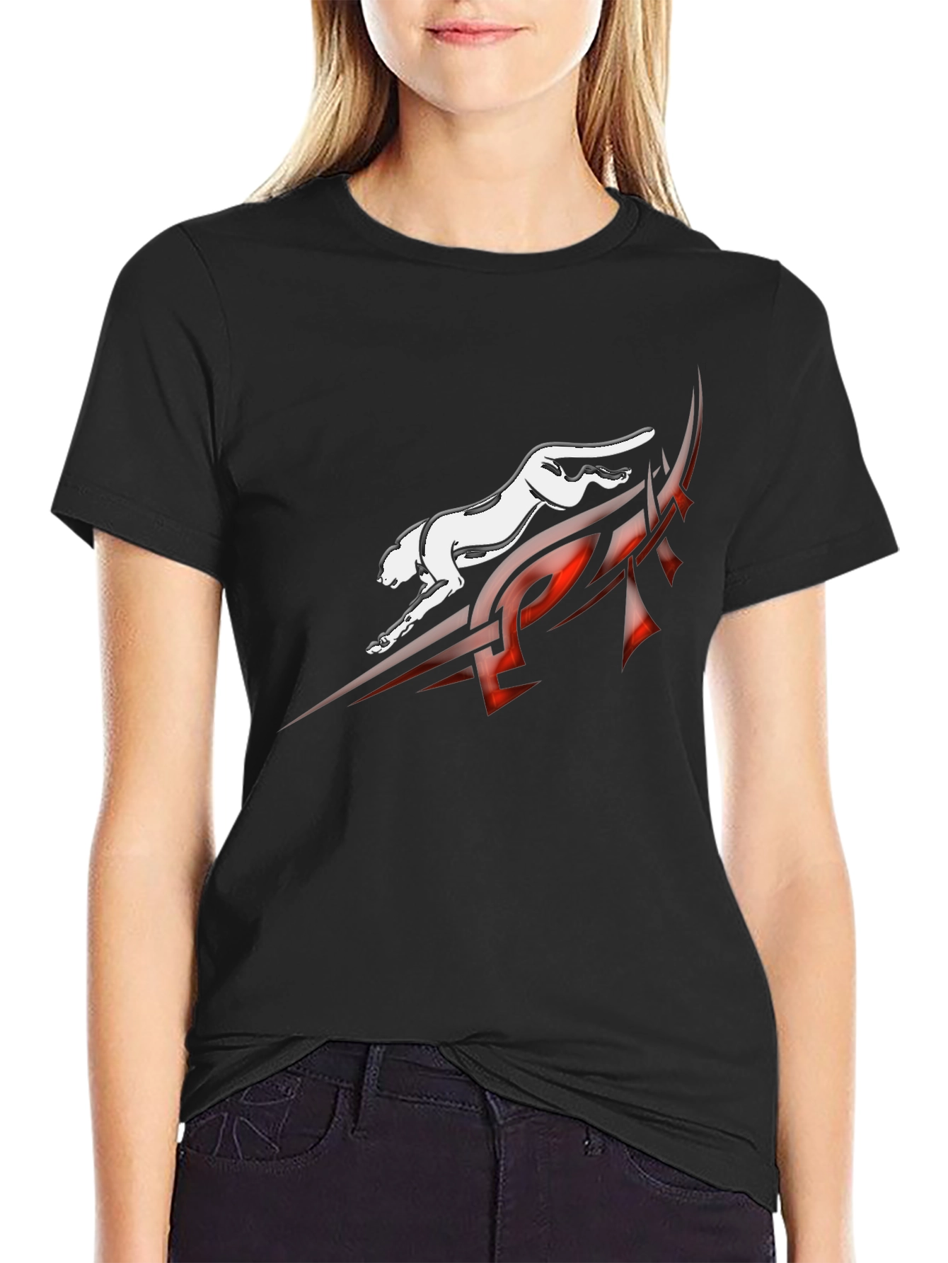 Tribal Panther Graphic Tee - Black Cotton Blend