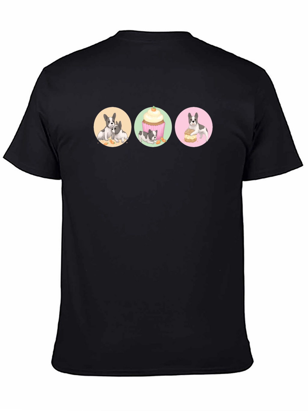 Cute Dog & Dessert Graphic Print Black T-Shirt