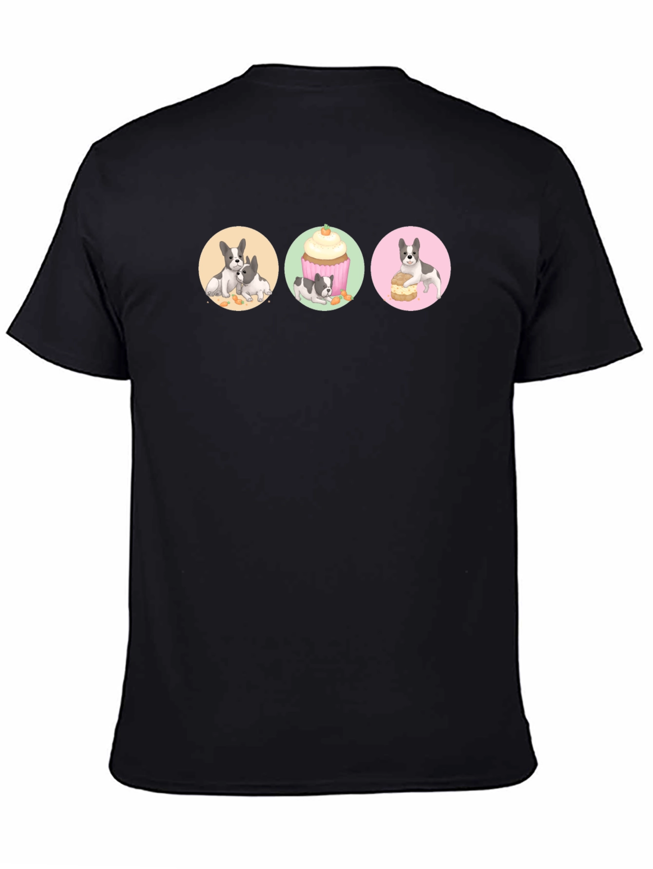 Cute Dog & Dessert Graphic Print Black T-Shirt