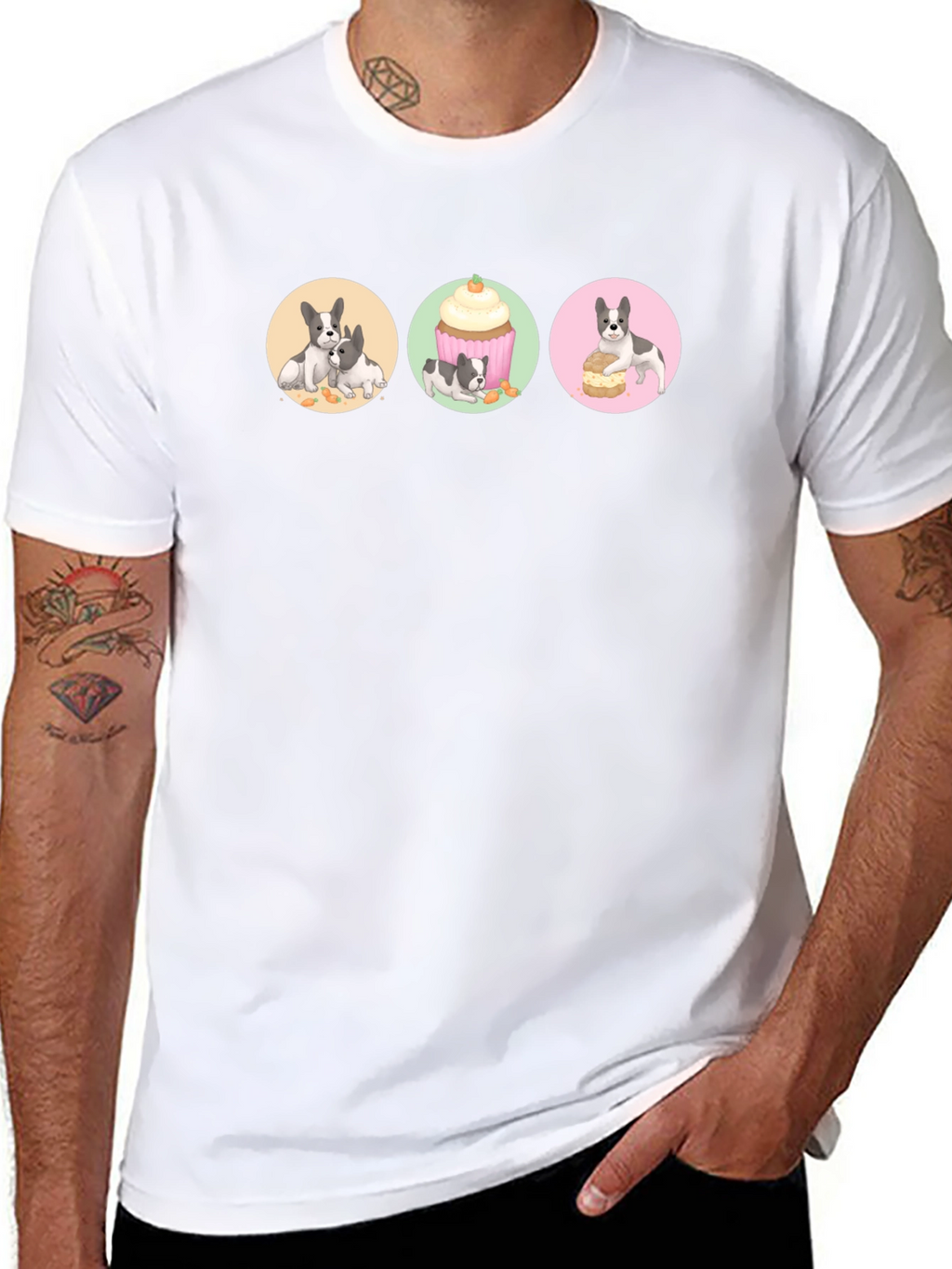 Cute Dog & Dessert Graphic Print Black T-Shirt