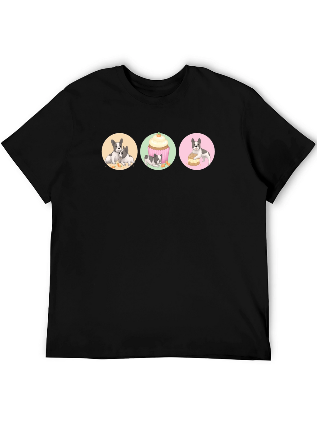 Cute Dog & Dessert Graphic Print Black T-Shirt