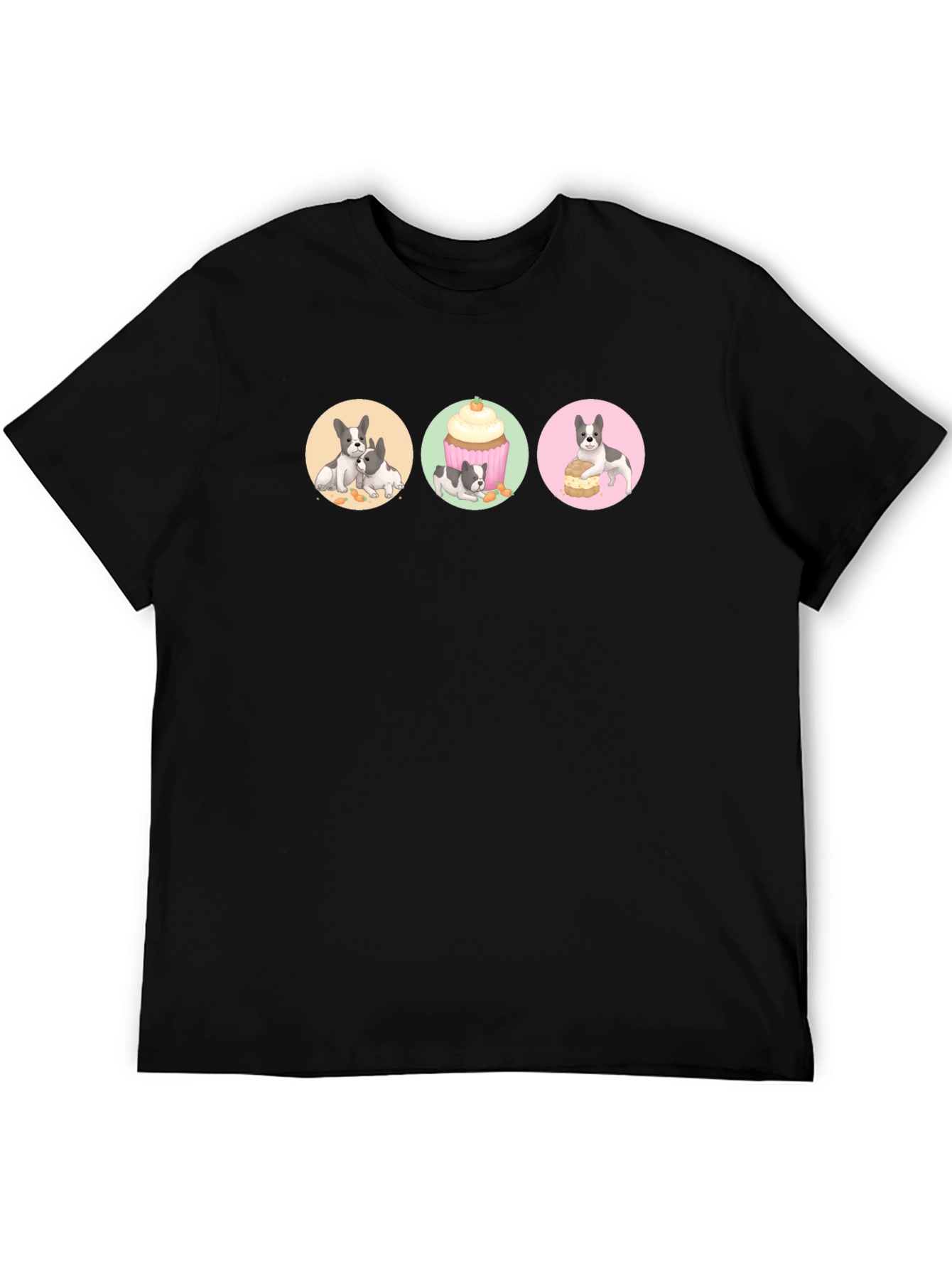 Cute Dog & Dessert Graphic Print Black T-Shirt