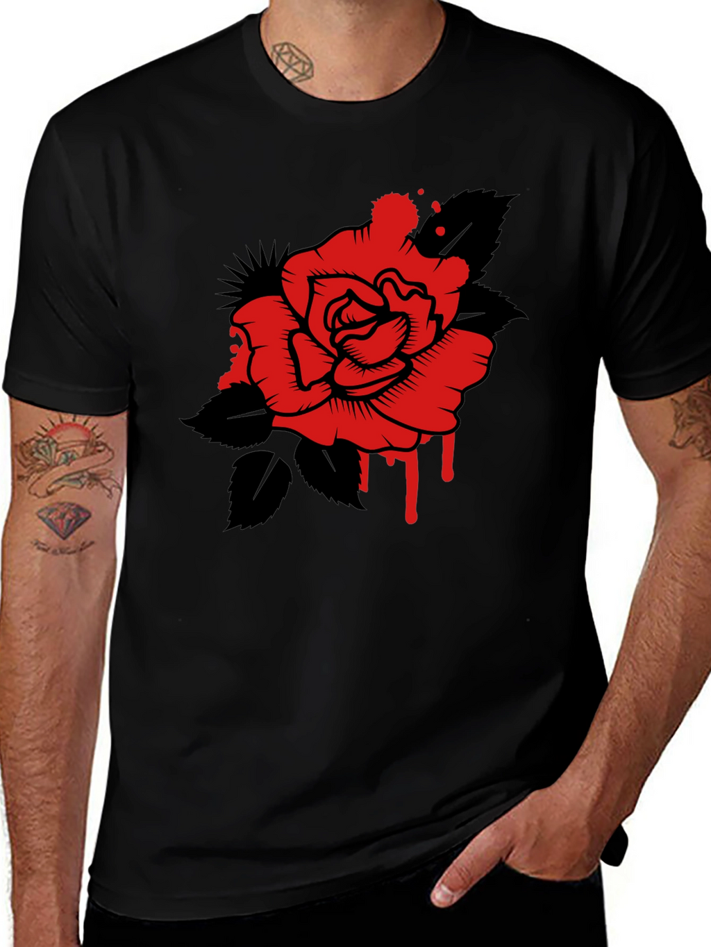 Rose Graphic Tee - Mens Black T-Shirt