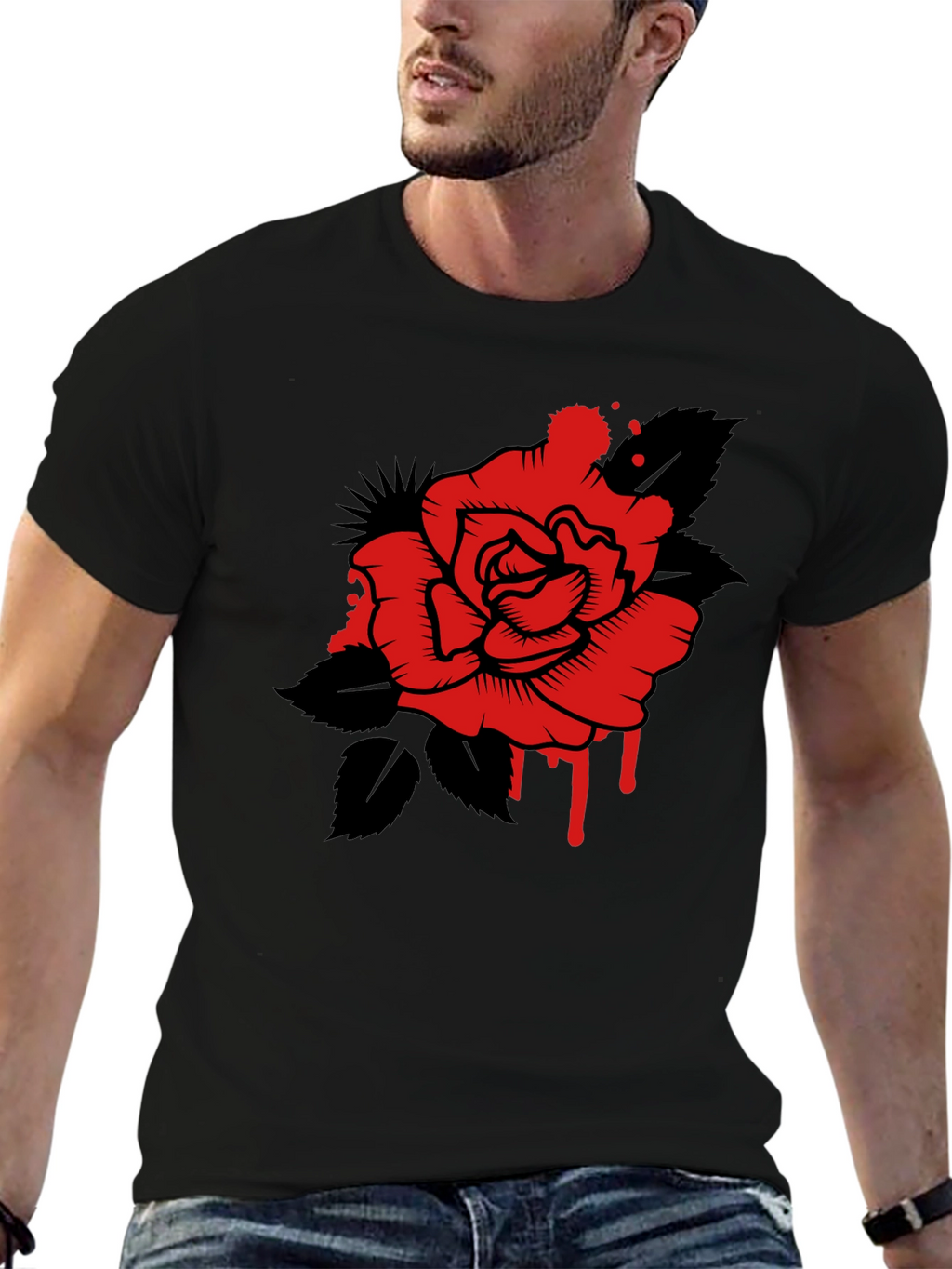 Rose Graphic Tee - Mens Black T-Shirt