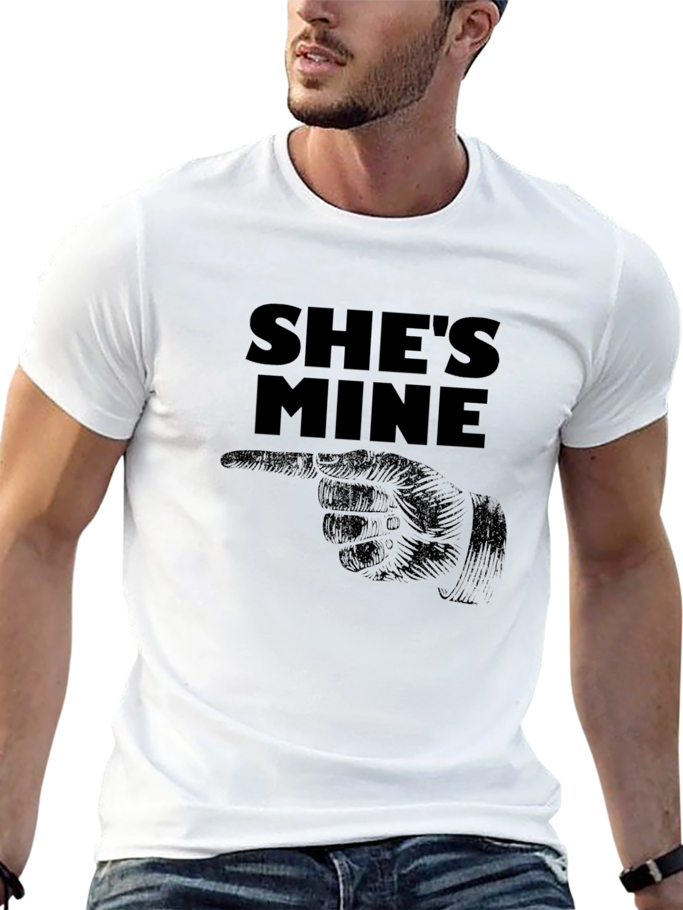 Shes Mine T-Shirt: Pointing Hand Design - Black