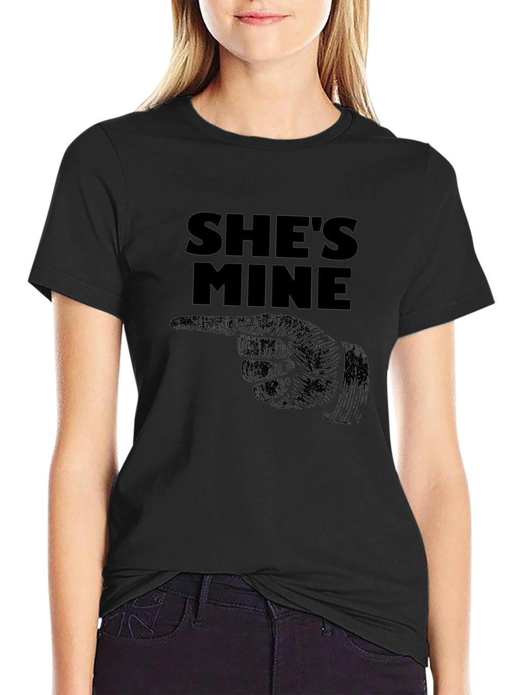 Shes Mine T-Shirt: Pointing Hand Design - Black