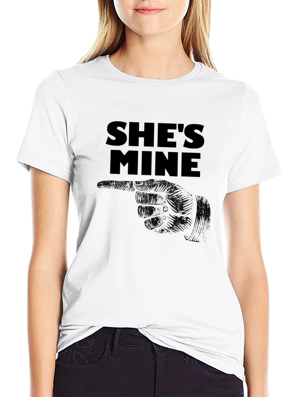 Shes Mine T-Shirt: Pointing Hand Design - Black