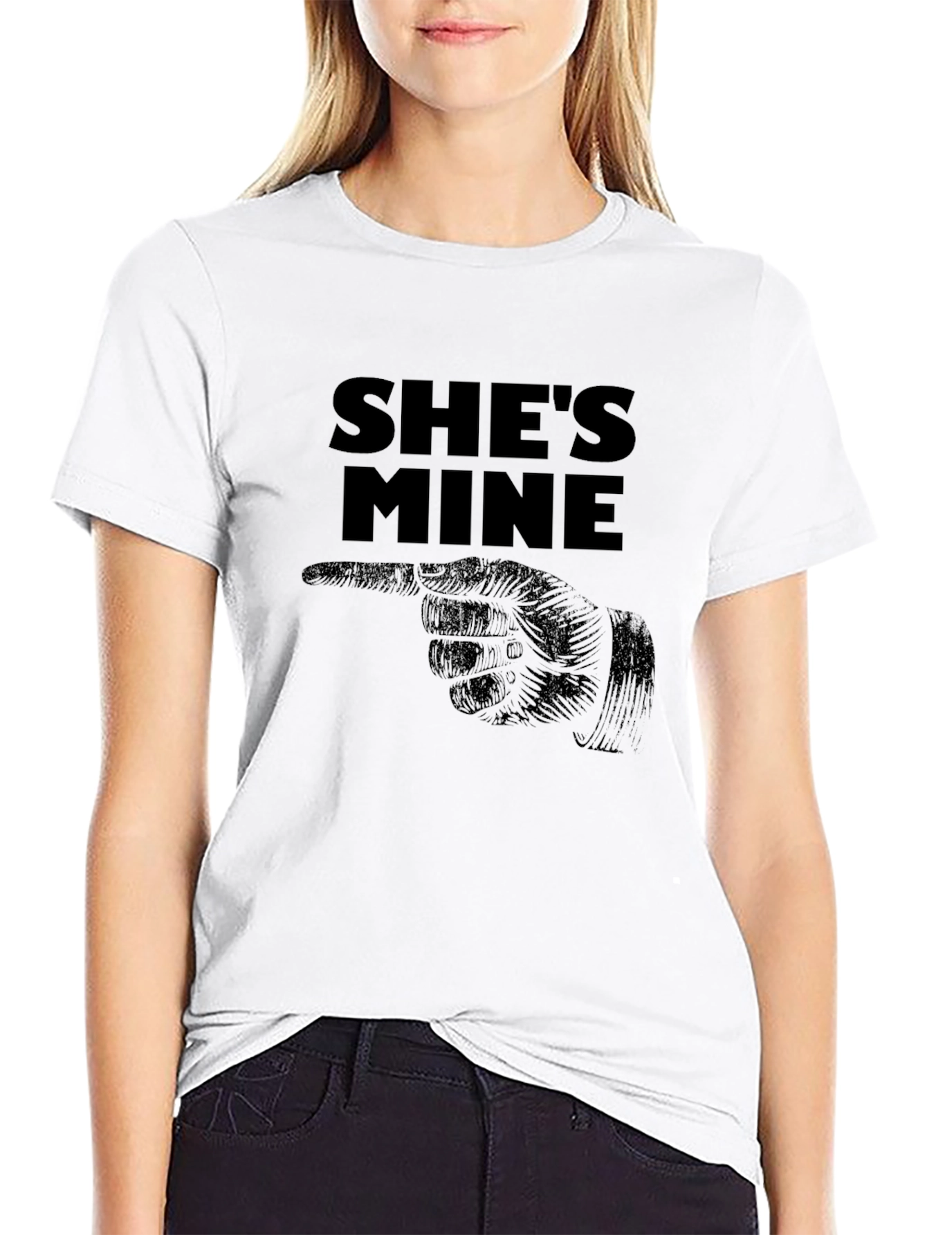 Shes Mine T-Shirt: Pointing Hand Design - Black