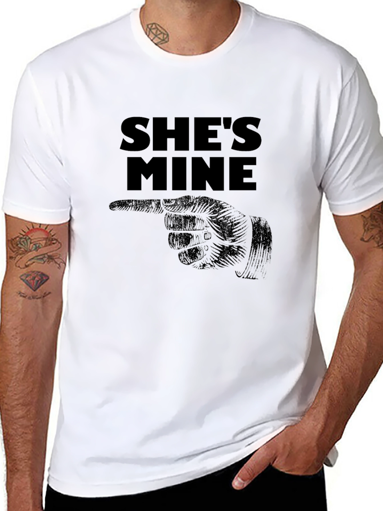 Shes Mine T-Shirt: Pointing Hand Design - Black