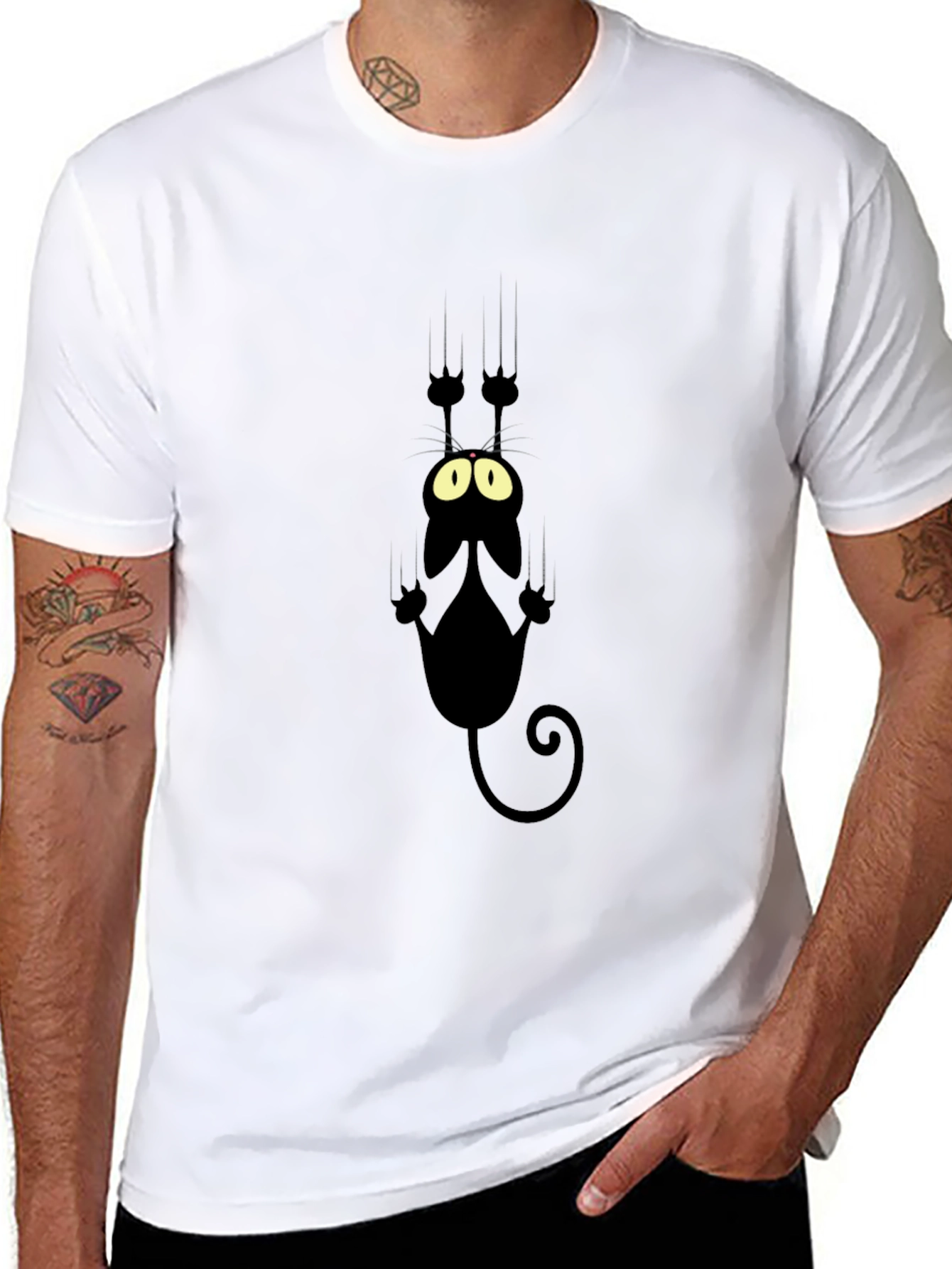 Black Cat Scratch T-Shirt - Funny Graphic Tee