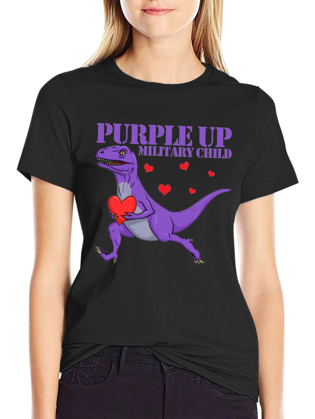 Purple Up Military Child Dinosaur T-Shirt