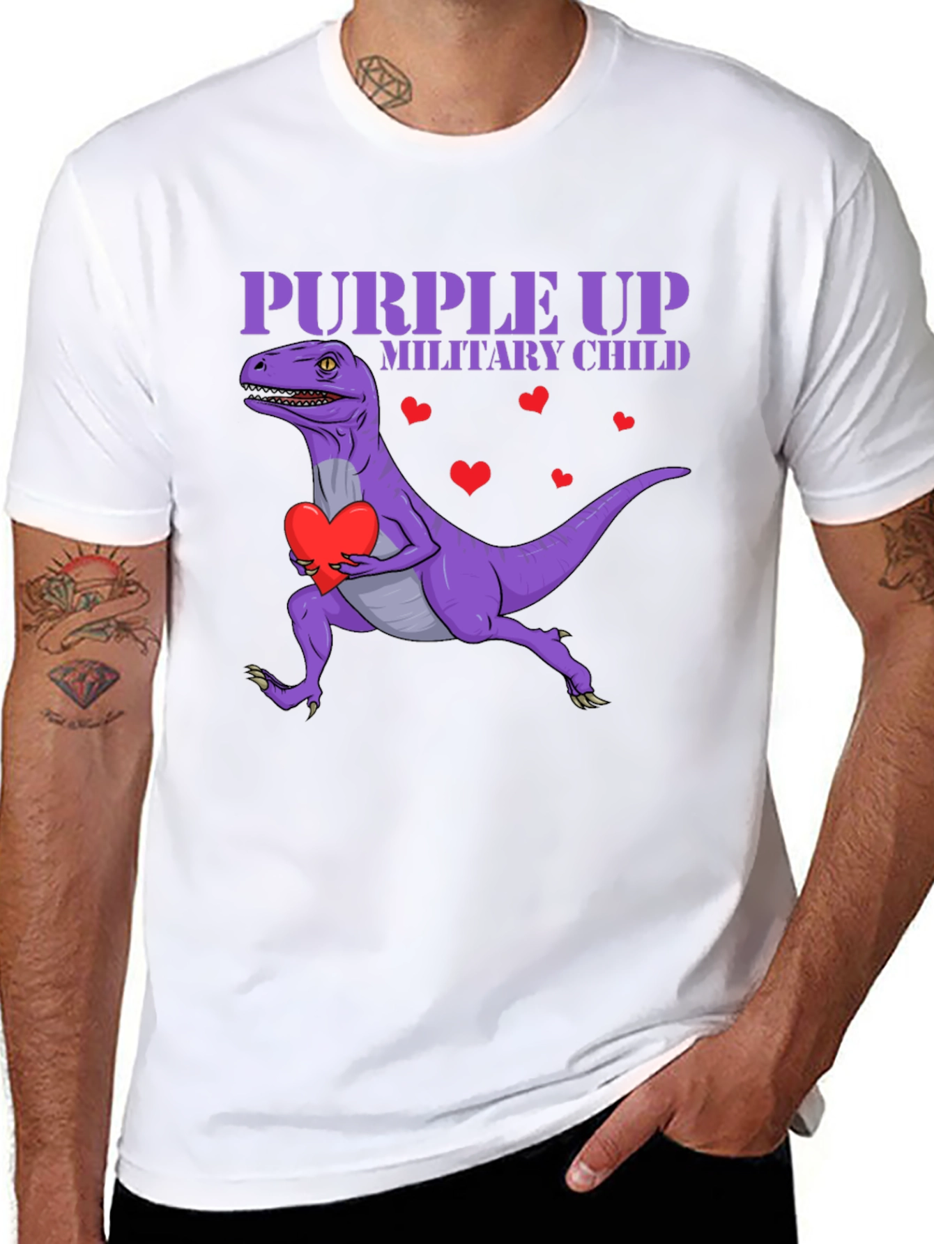 Purple Up Military Child Dinosaur T-Shirt