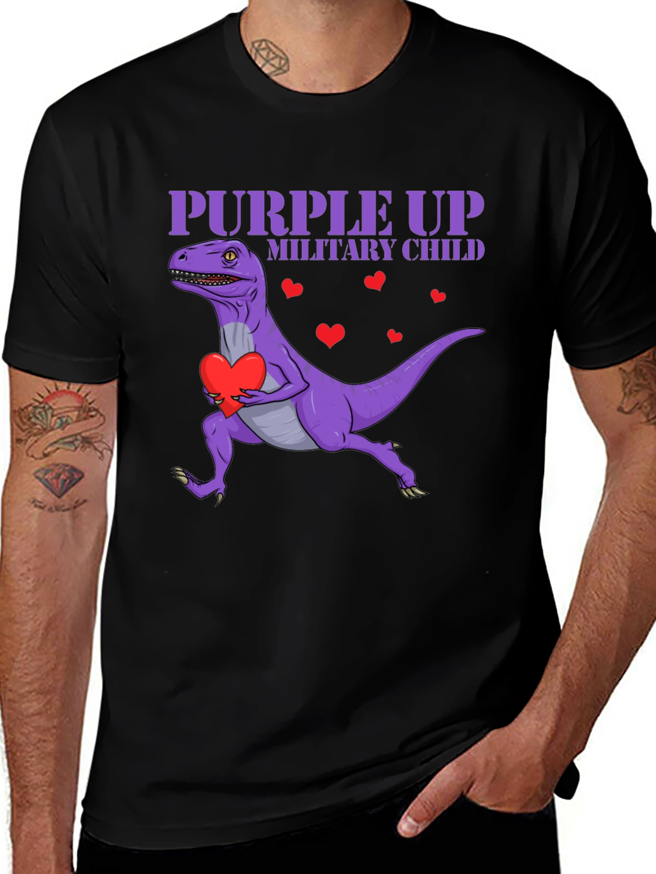 Purple Up Military Child Dinosaur T-Shirt