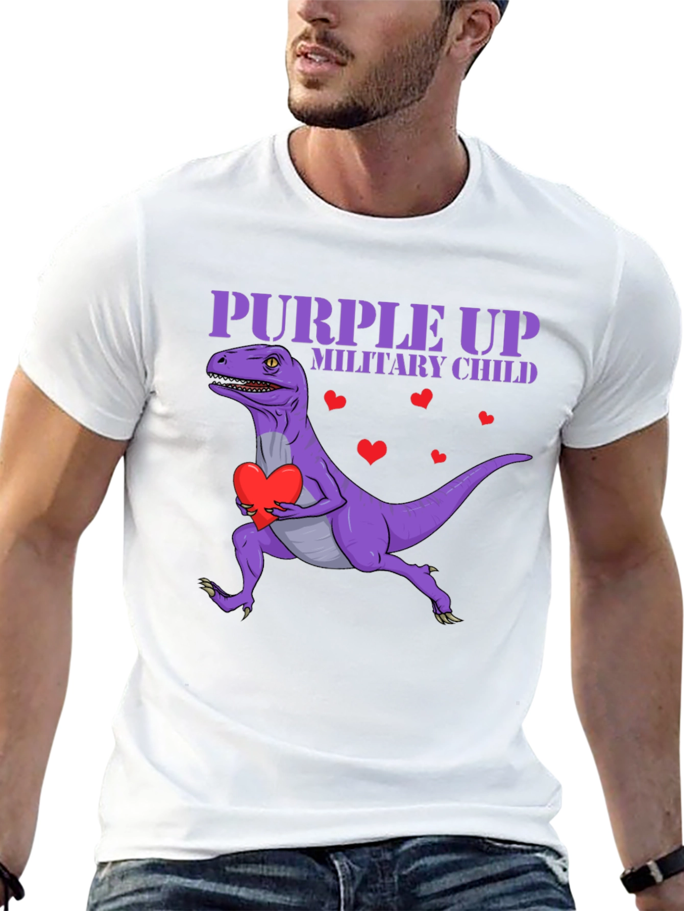 Purple Up Military Child Dinosaur T-Shirt