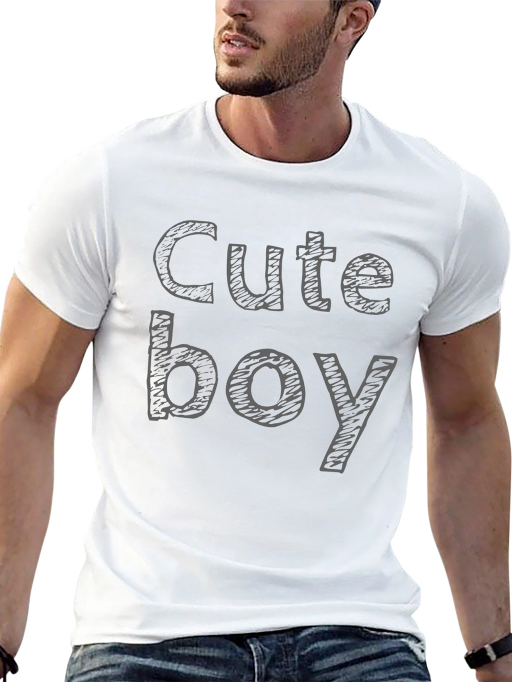 Cute Boy Graphic Print Black T-Shirt Casual Style