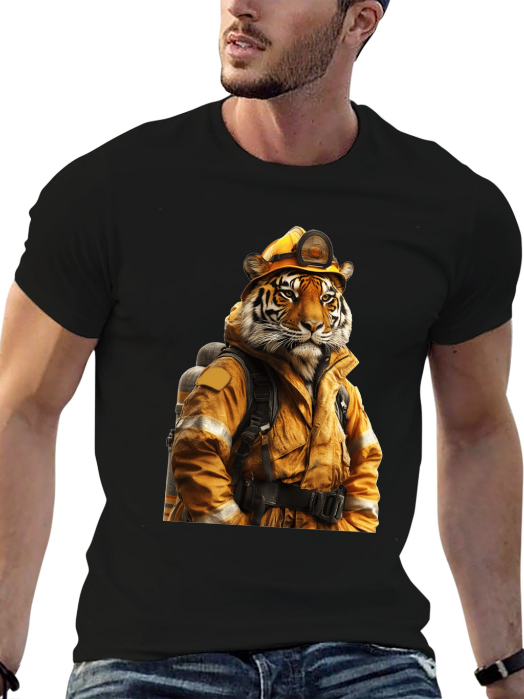 Tiger Firefighter T-Shirt - Unique Design