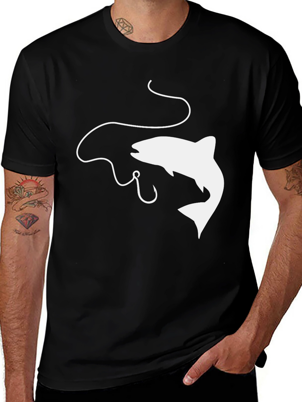 Fishing Graphic Tee - Black Cotton Comfort