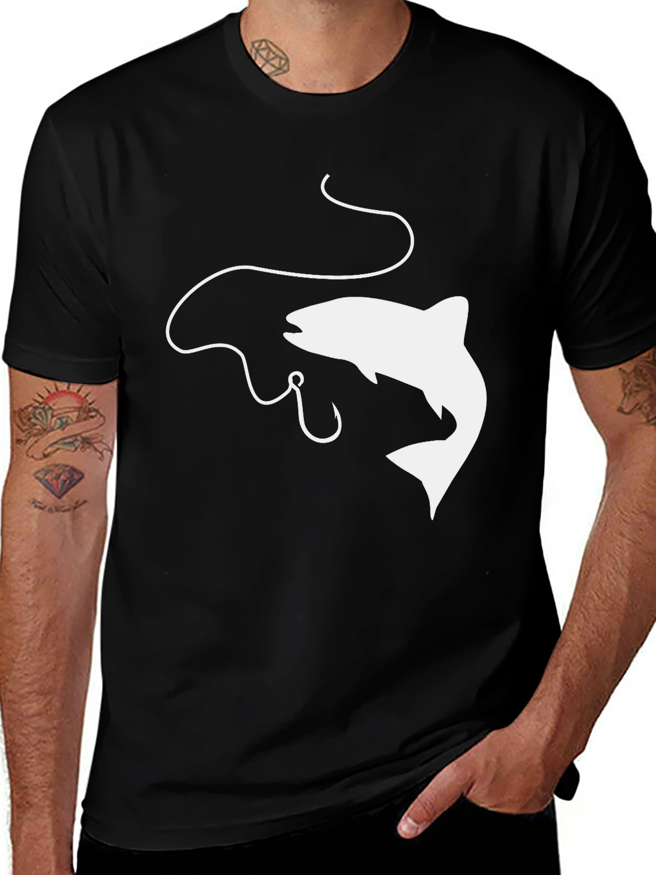 Fishing Graphic Tee - Black Cotton Comfort