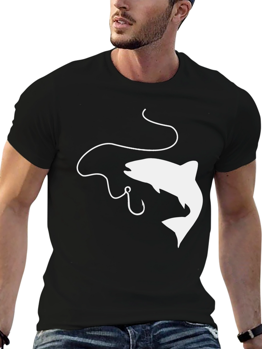 Fishing Graphic Tee - Black Cotton Comfort