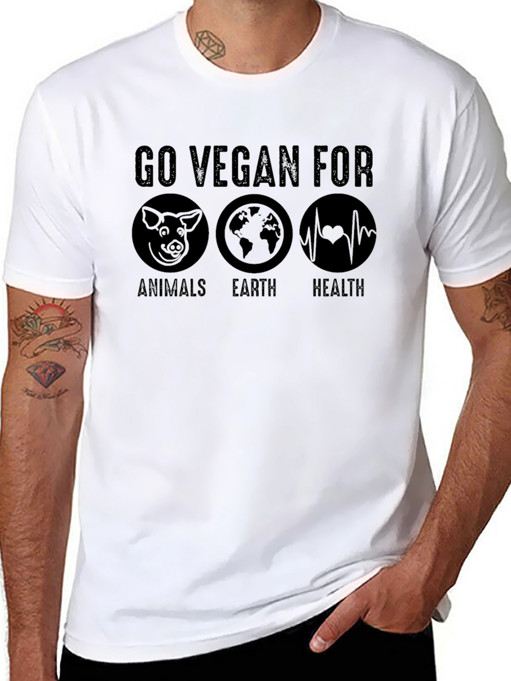 Go Vegan T-Shirt - Animals Earth Health Tee