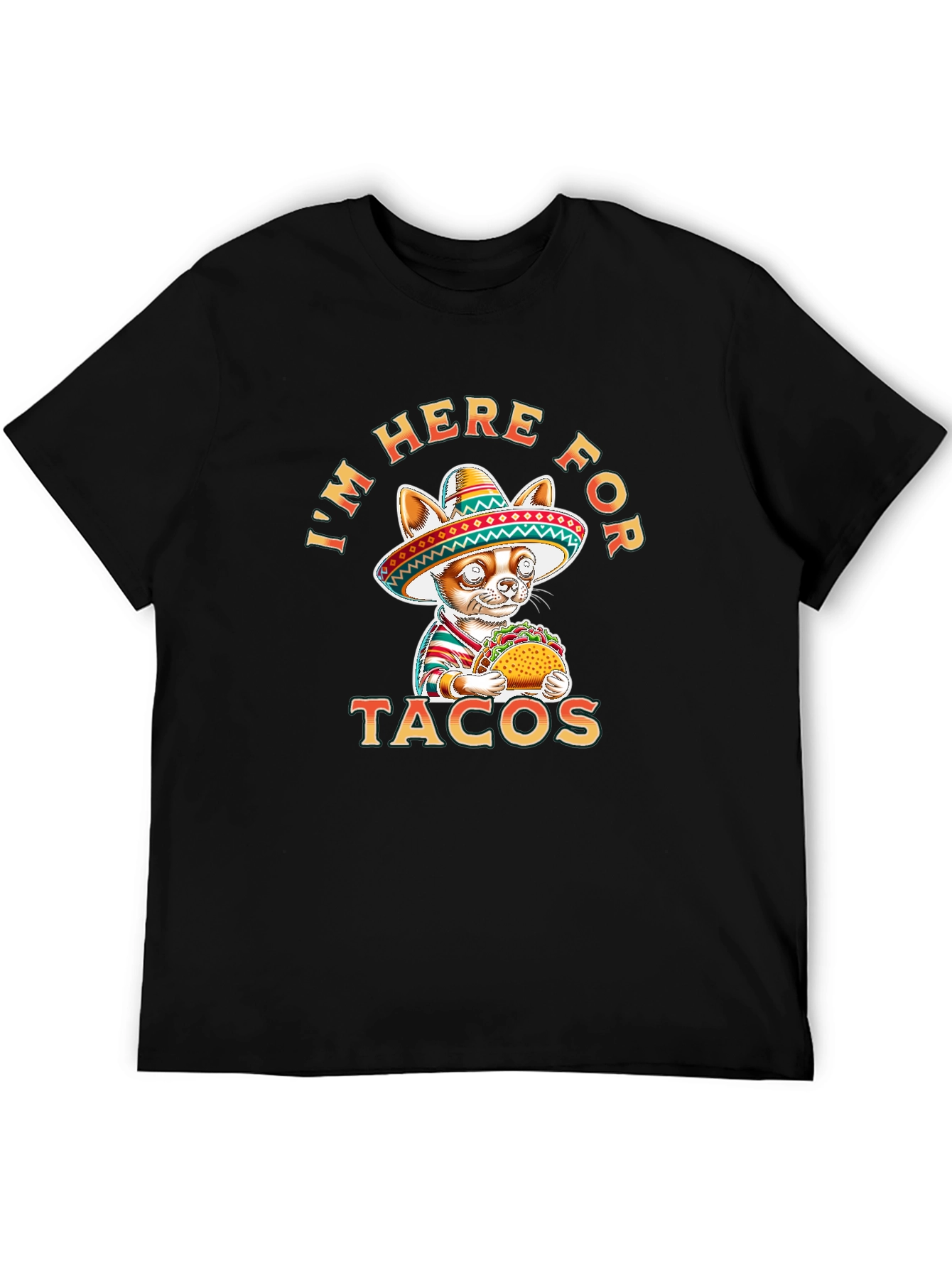 Taco Cat Graphic Tee - Im Here For Tacos Black T-Shirt