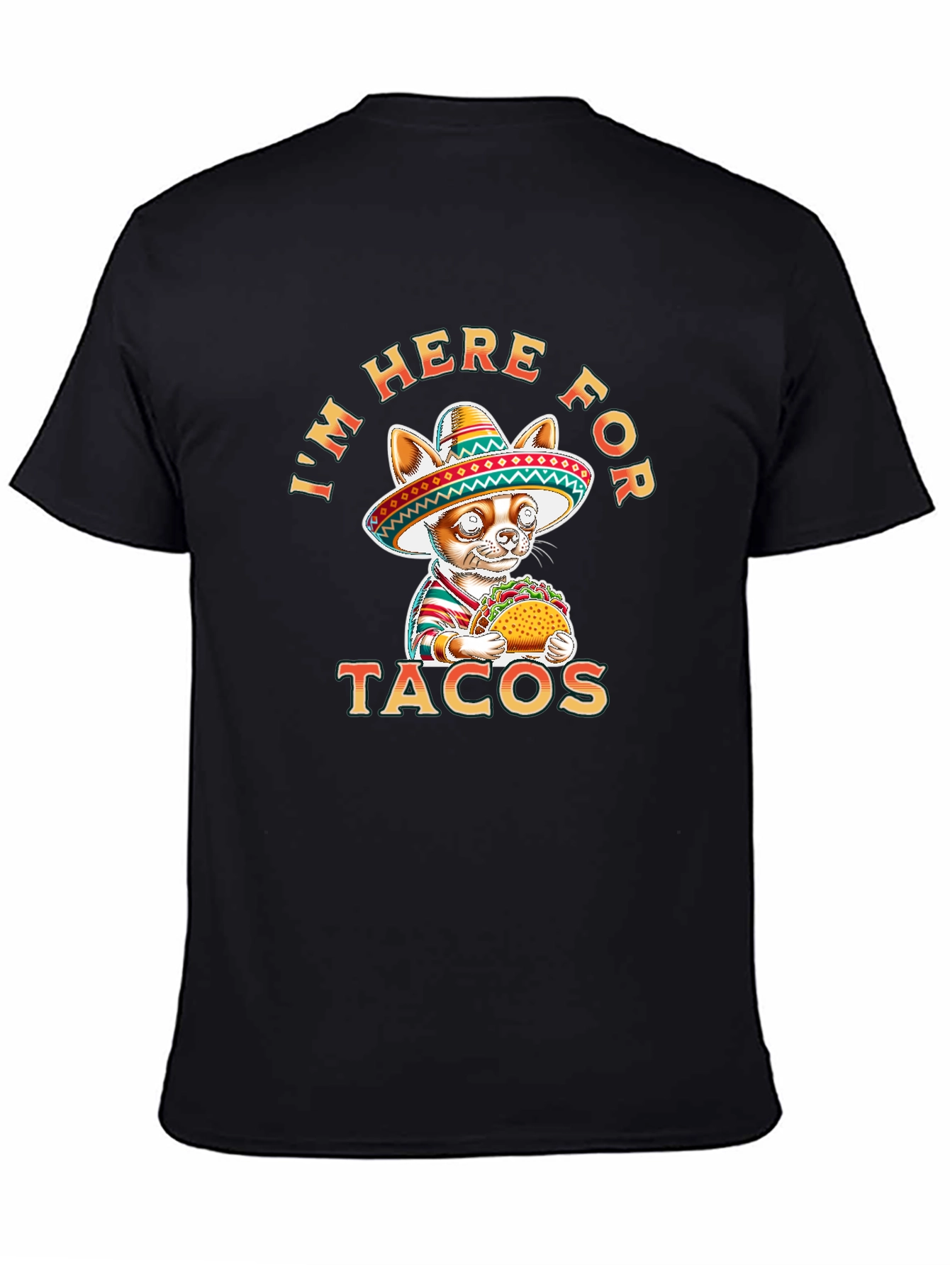 Taco Cat Graphic Tee - Im Here For Tacos Black T-Shirt