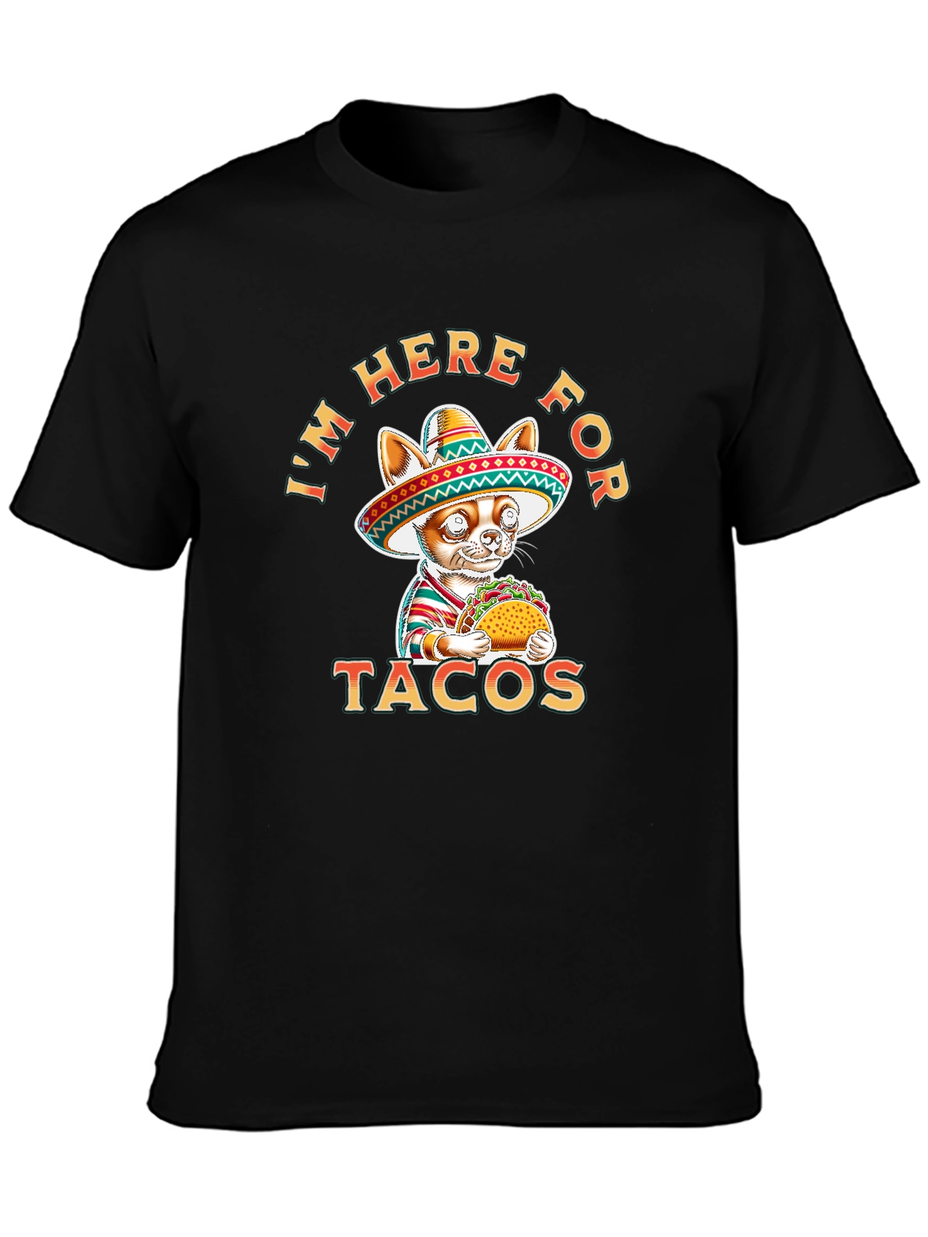 Taco Cat Graphic Tee - Im Here For Tacos Black T-Shirt