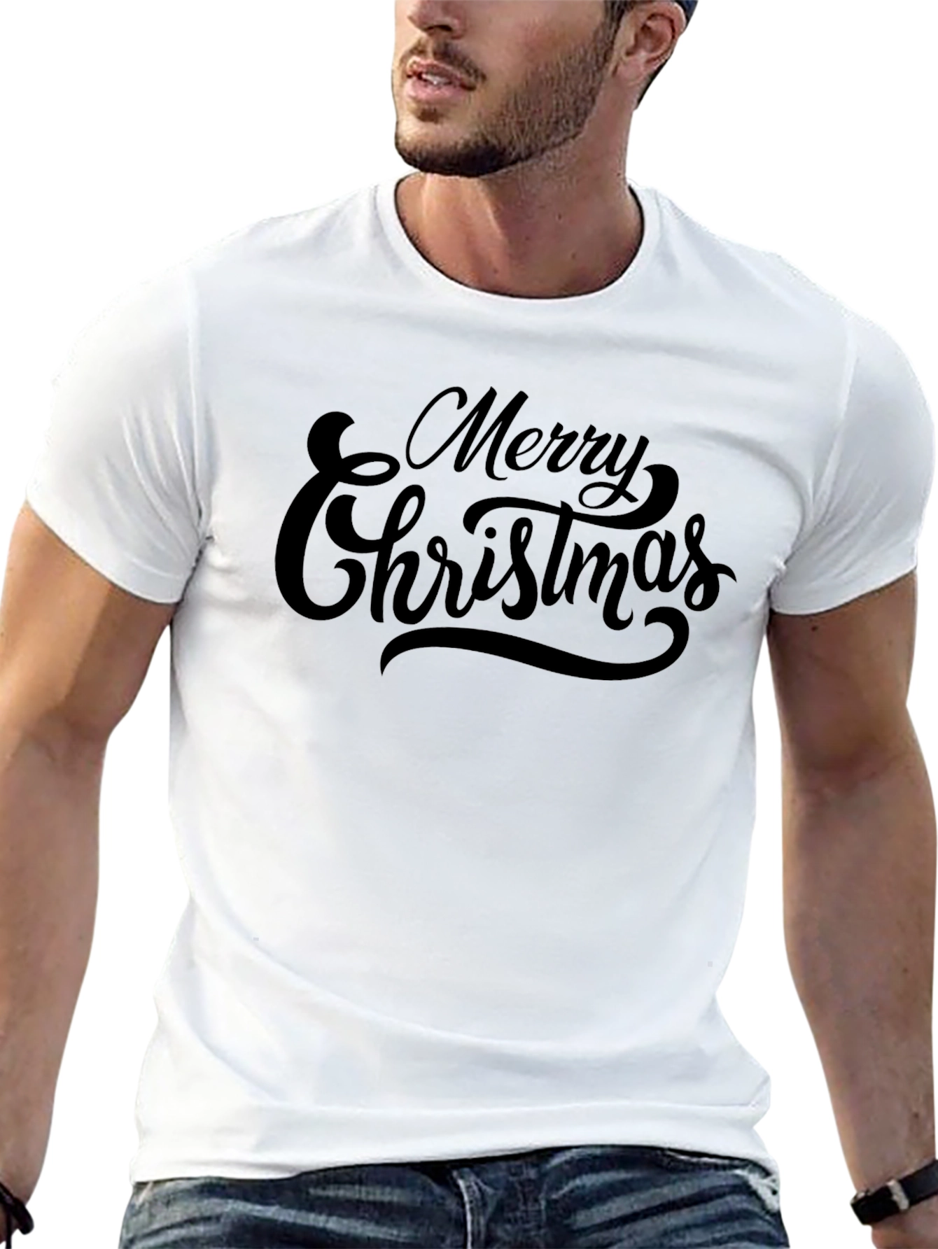 Merry Christmas Black Crew Neck T-Shirt