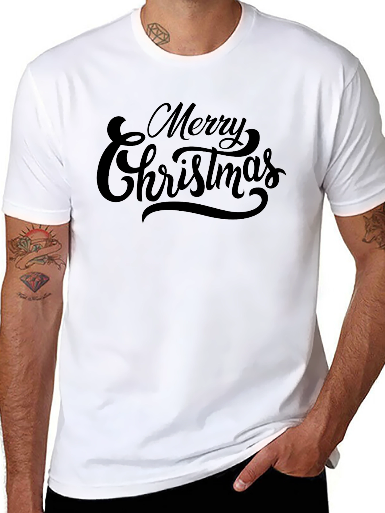 Merry Christmas Black Crew Neck T-Shirt