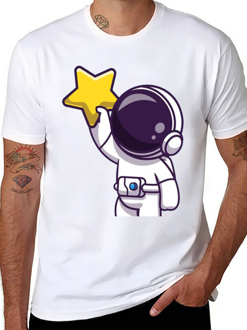 Astronaut Holding Star Graphic Tee - Black